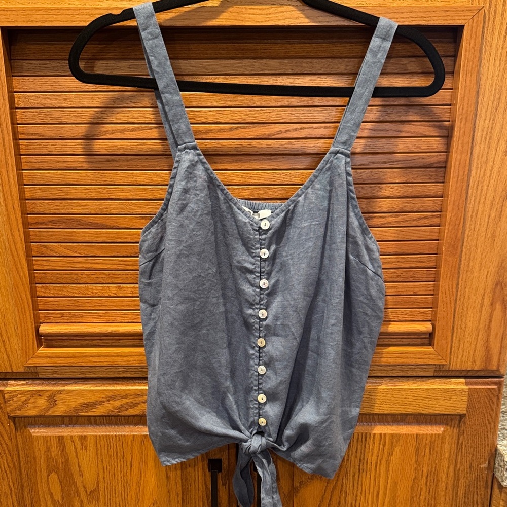 Three Dots Slate Blue Button-Front Blouse